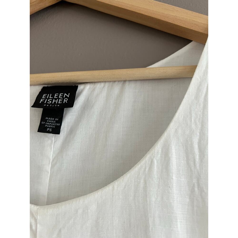 Eileen Fisher Irish Linen Swiss Dot Sleeveless Dress White A-Line Midi PS *Flaws - Picture 6 of 13